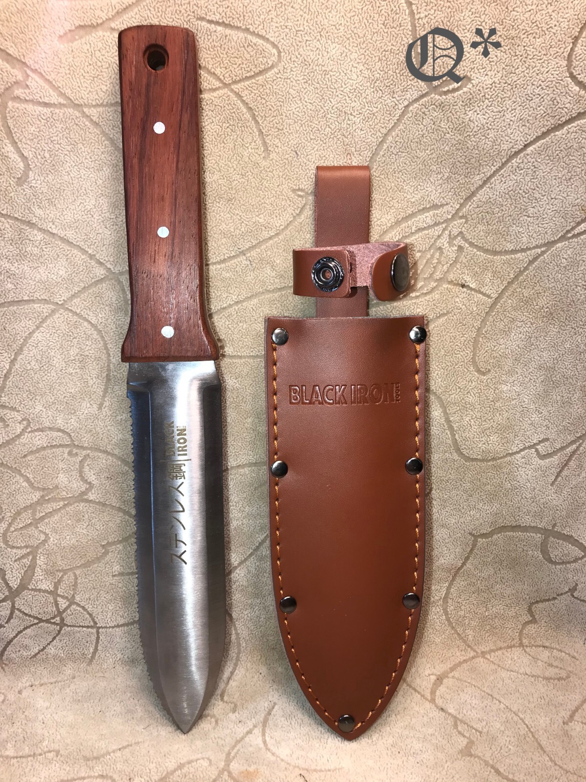 Black Iron Garden Knife Leather Sheath Weeding Digging Tool Japan