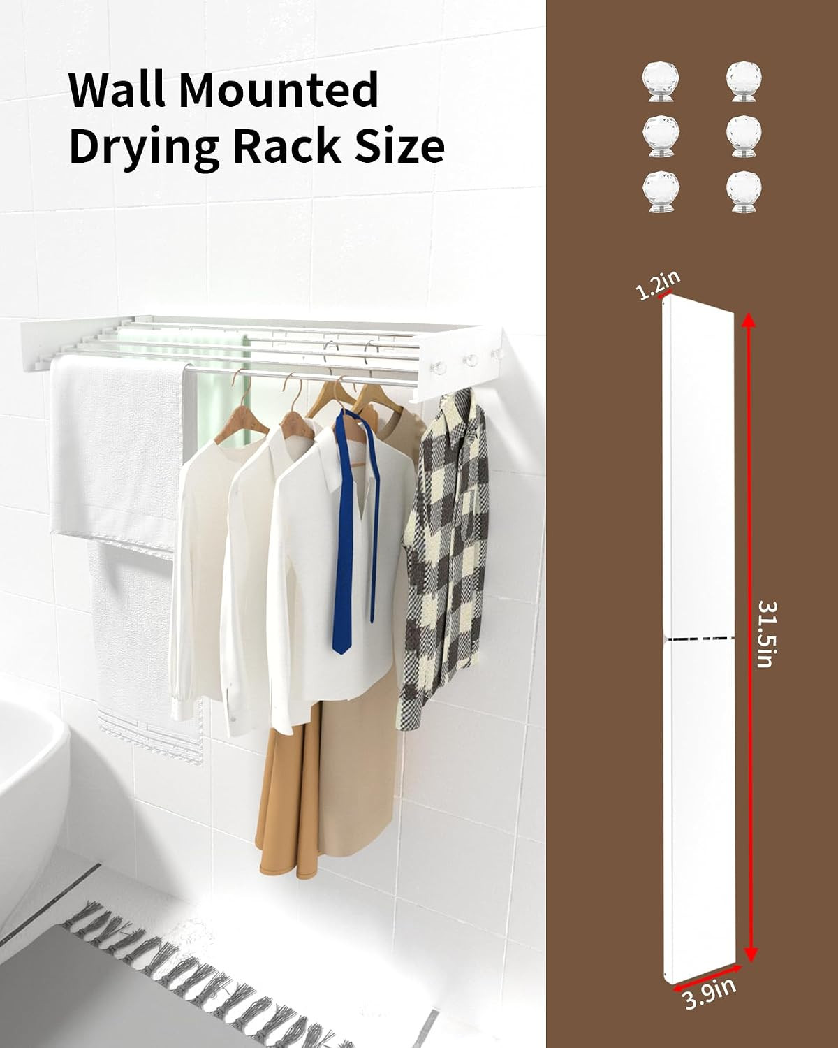 Wall Mounted Clothes Drying Rack, 31.5″ Laundry Drying Rack, Clothes Drying Rack