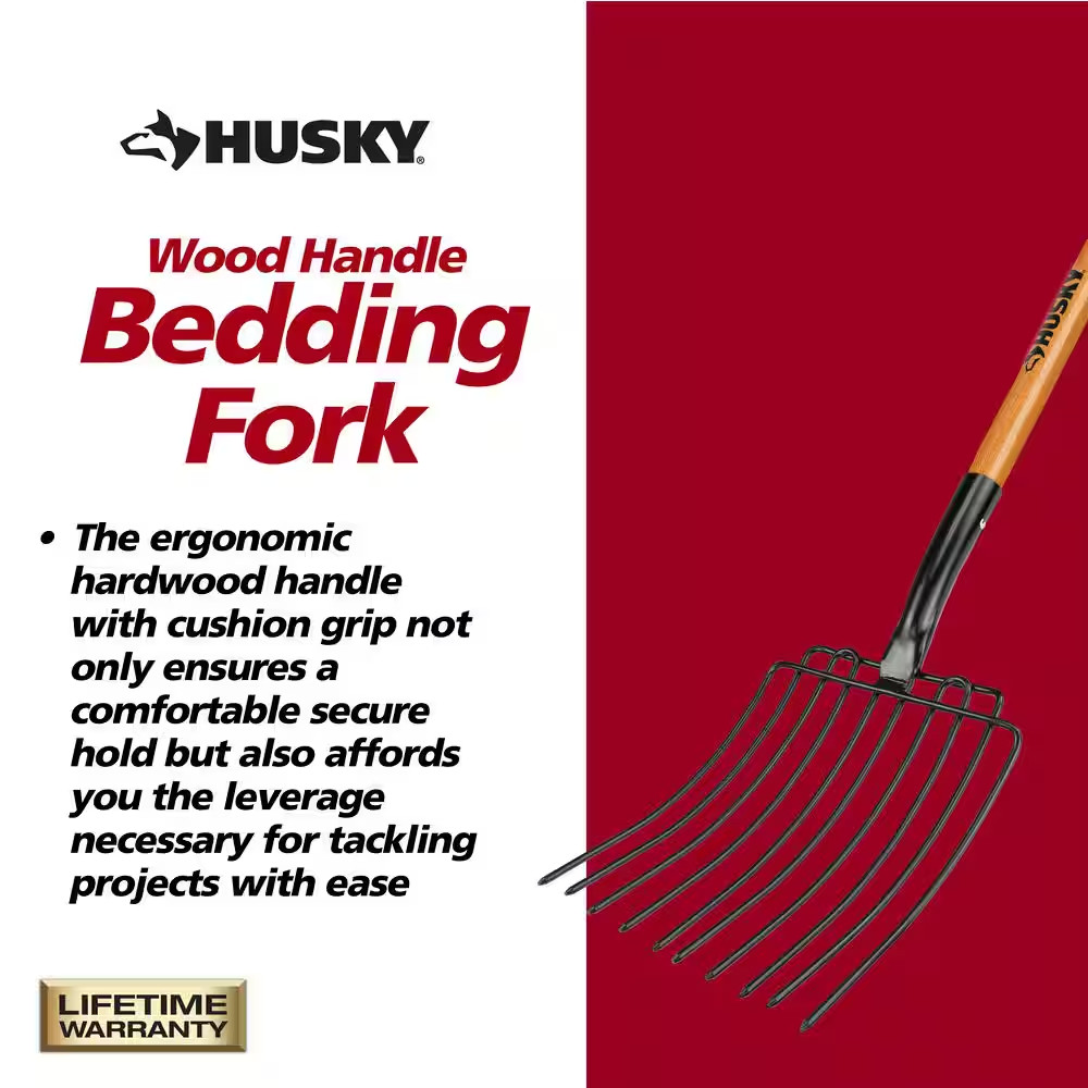 47 In. Wood Handle 10-Tines Welded Bedding Garden Fork