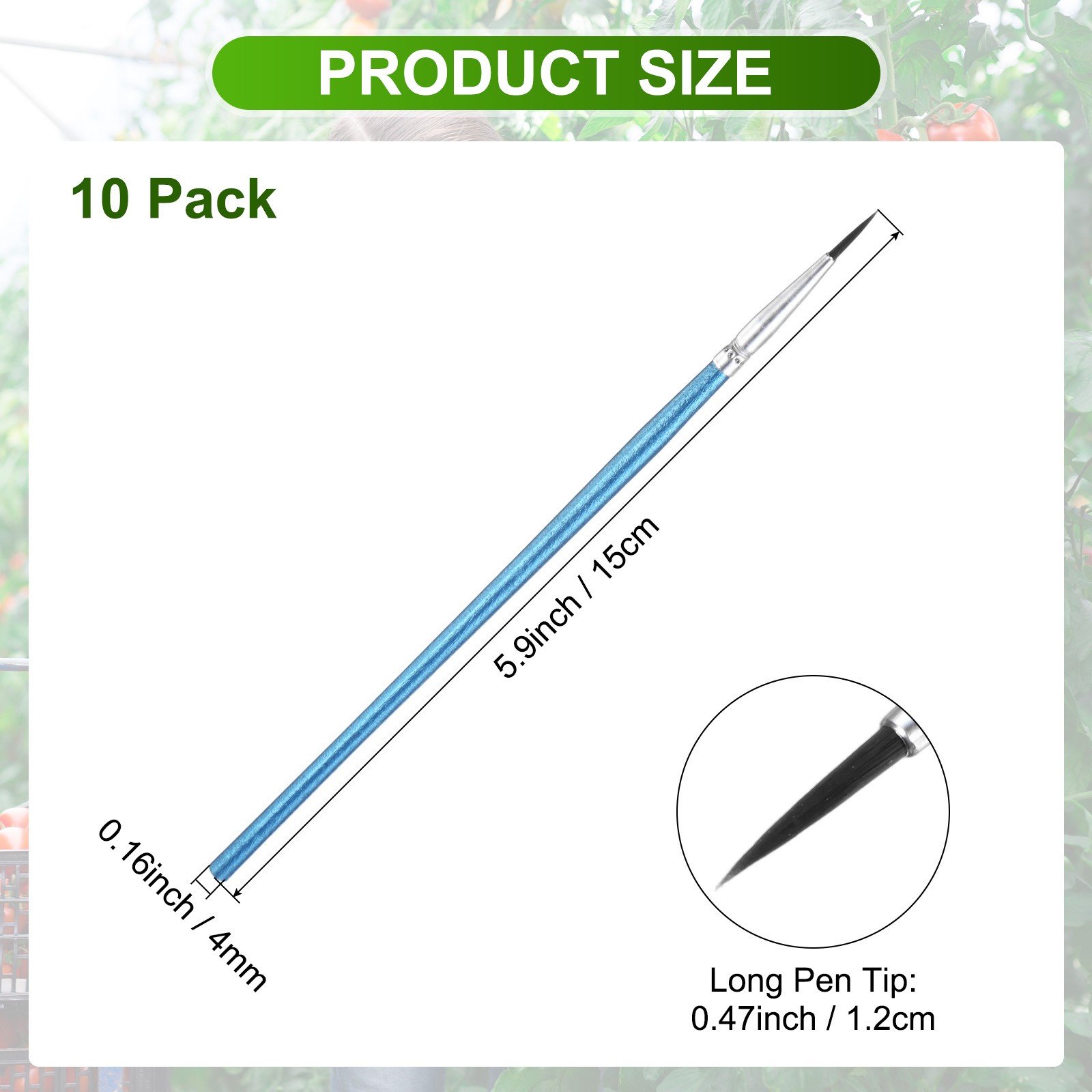 10-Pack Pollinator Brush, 0.5inch/1.2cm Wooden Vegetable Pollinator Pen [Blue]