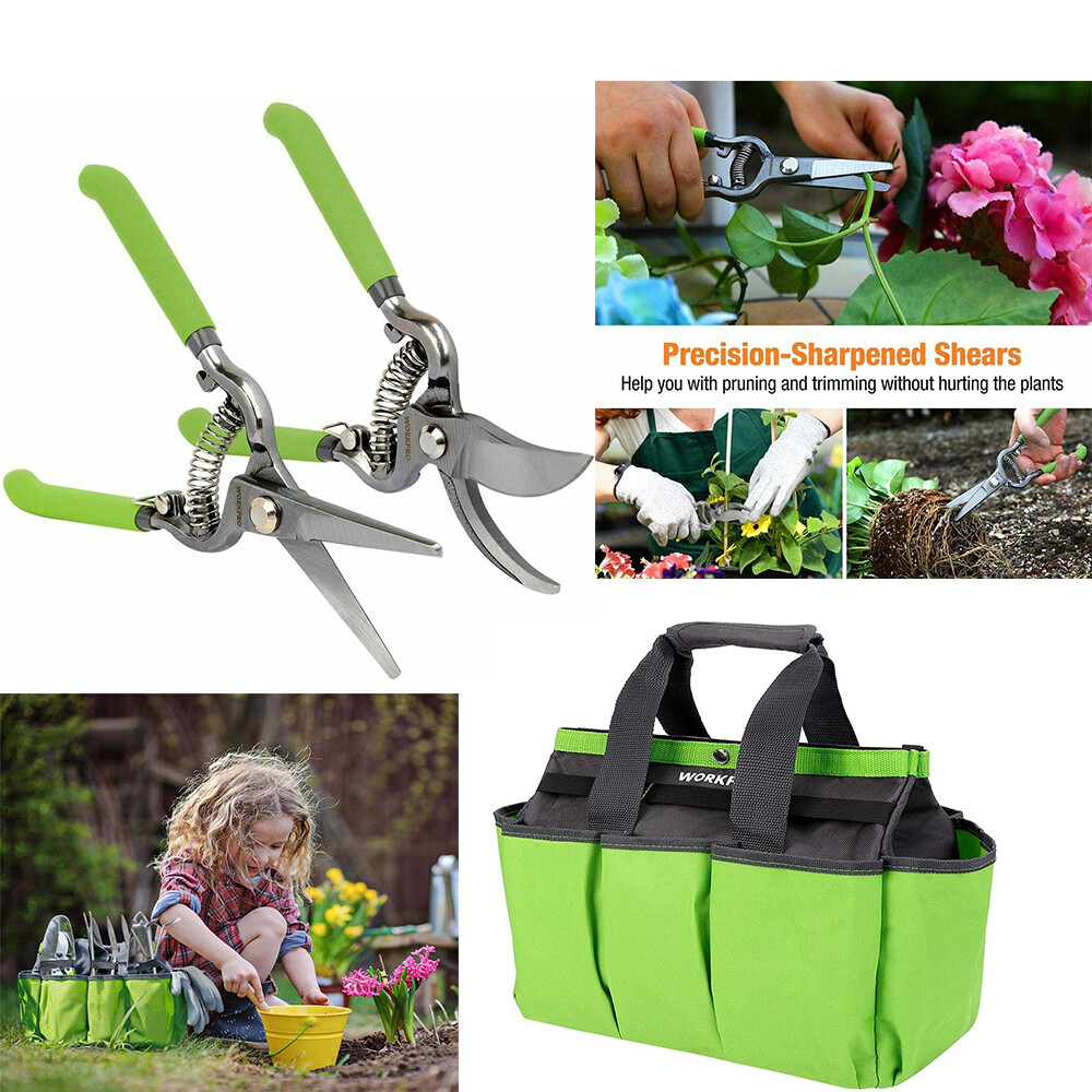 WORKPRO 2pcs 8″ Pruning Shears Set/Garden Tool Bag w/ 8 Pockets Garden Tool Kit