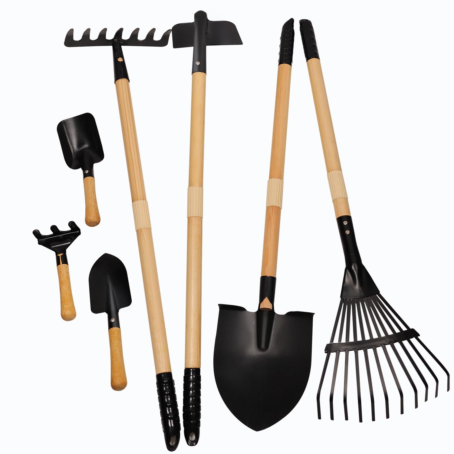 Kids Rake and Shovel Sets, 7PCS Child Metal Gardening Tools for Real Digging-Gre