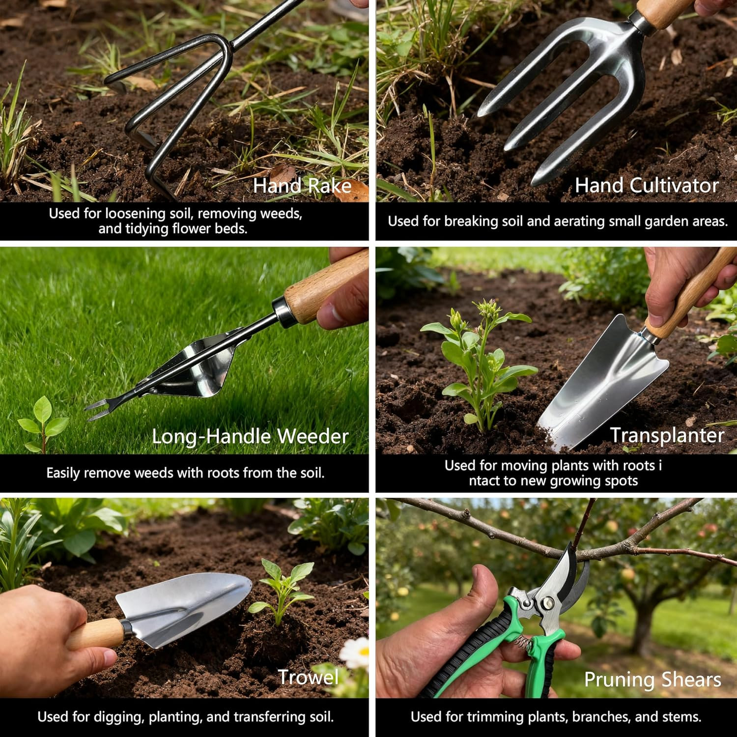 Garden Tool Set,10 Pcs Heavy Duty Gardening Hand Tools Set with Soil Moisture Me