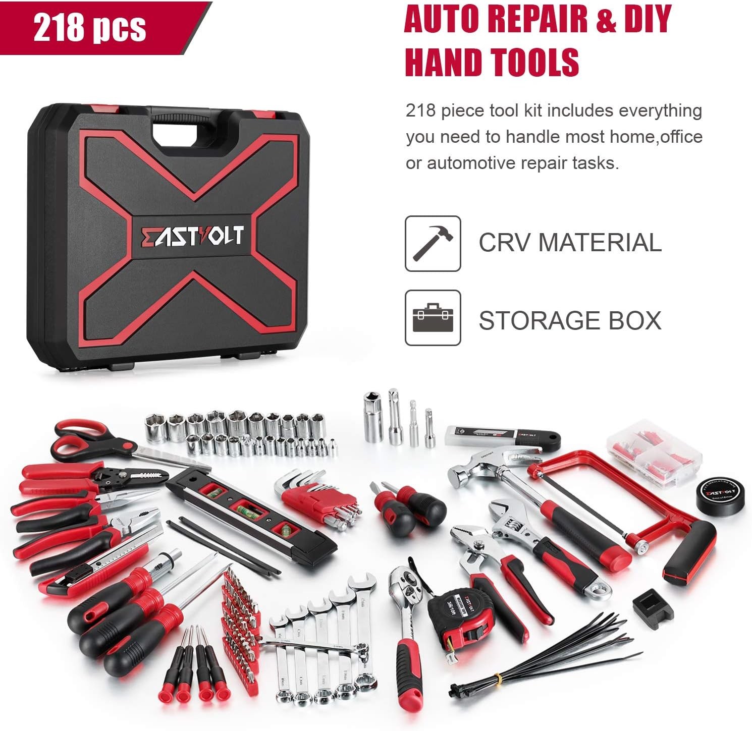 218Pcs Black Red Household Auto Repair Tool Kit Storage Box