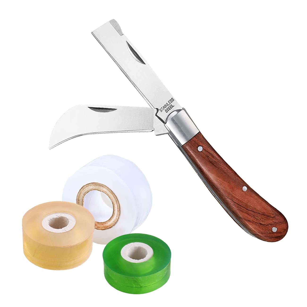 Double Blades Garden Knife for Budding Pruning with 3 Rolls Grafting Tape, Fl…