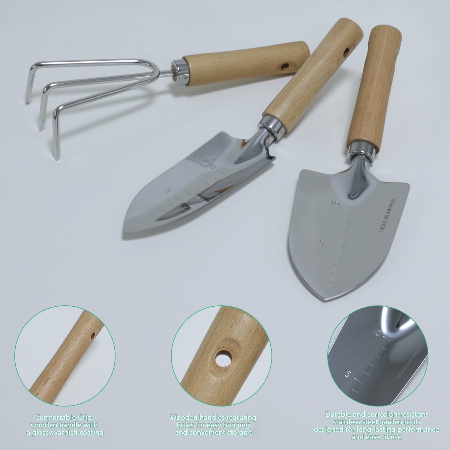Stainless Steel Gardening Tool Set 3 Piece Heavy Duty Hand Tools Kit