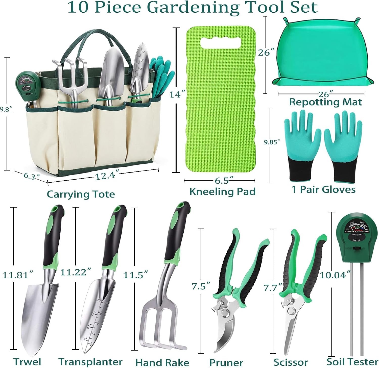 Aluminum Gardening Tools Set With Tester Mat Kneeling Pad Gifts For Mom