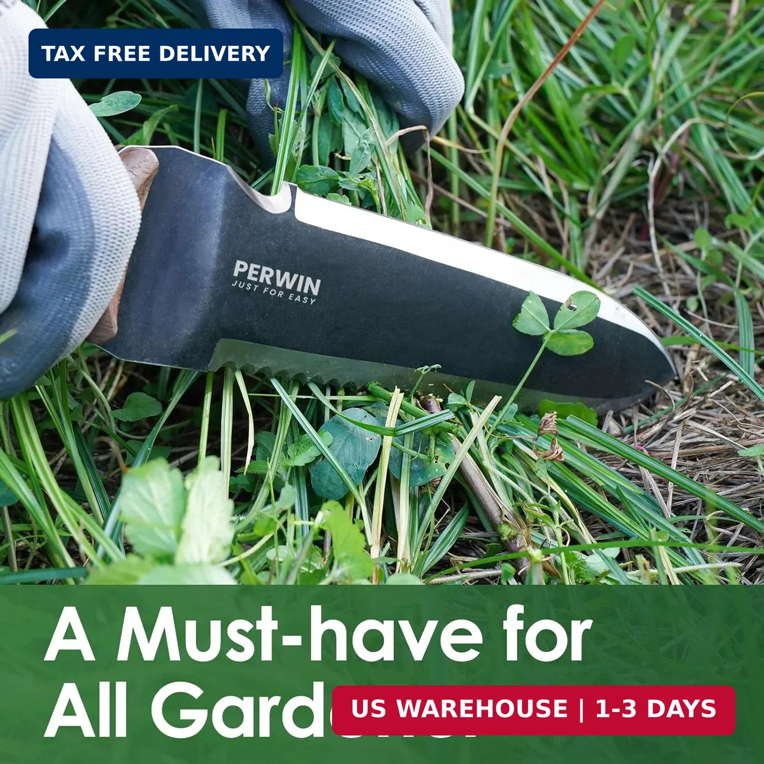PERWIN Hori Hori Garden Knife, Garden Tools with Sheath for Weeding, Planting, D