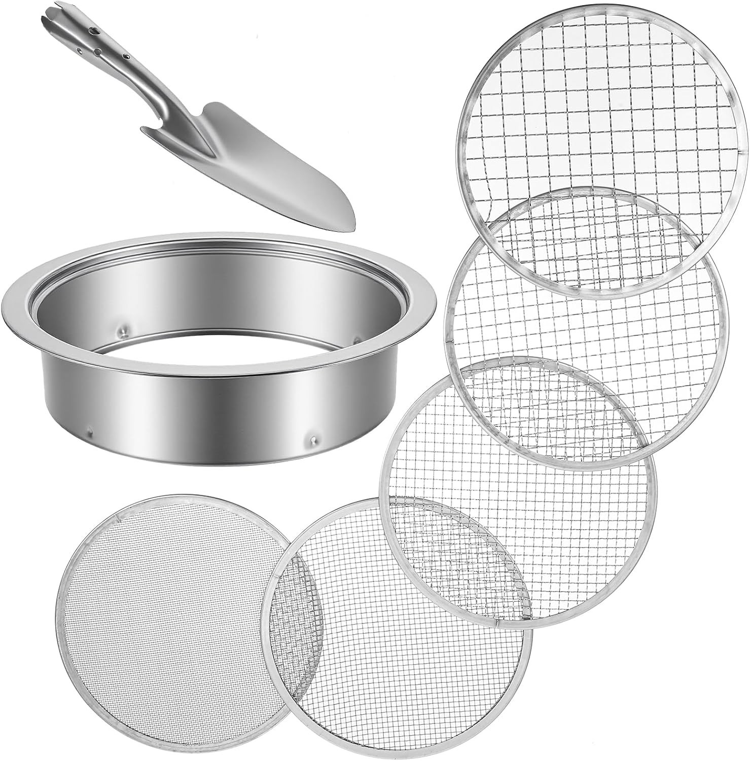 Garden Soil Sieve Set 5pc 8in Stainless Mesh Sifter with Shovel Tool Kit…