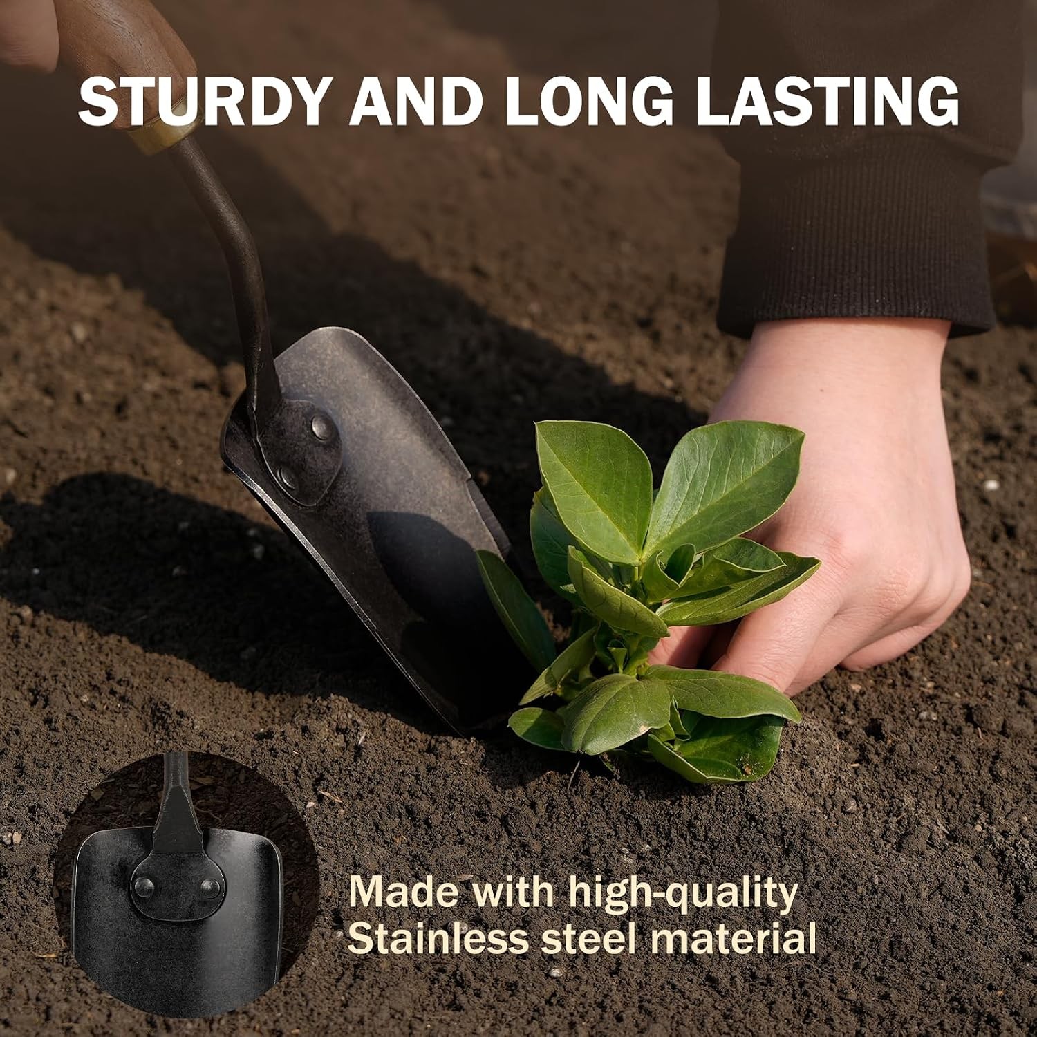 Garden Hand Trowel, Heavy Duty Stainless Steel Garden Shovel with Walnut Handle,