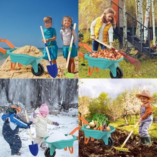 Kids Gardening Set with Wheelbarrow, Metal Tools, Gloves, Stickers & Handbook –