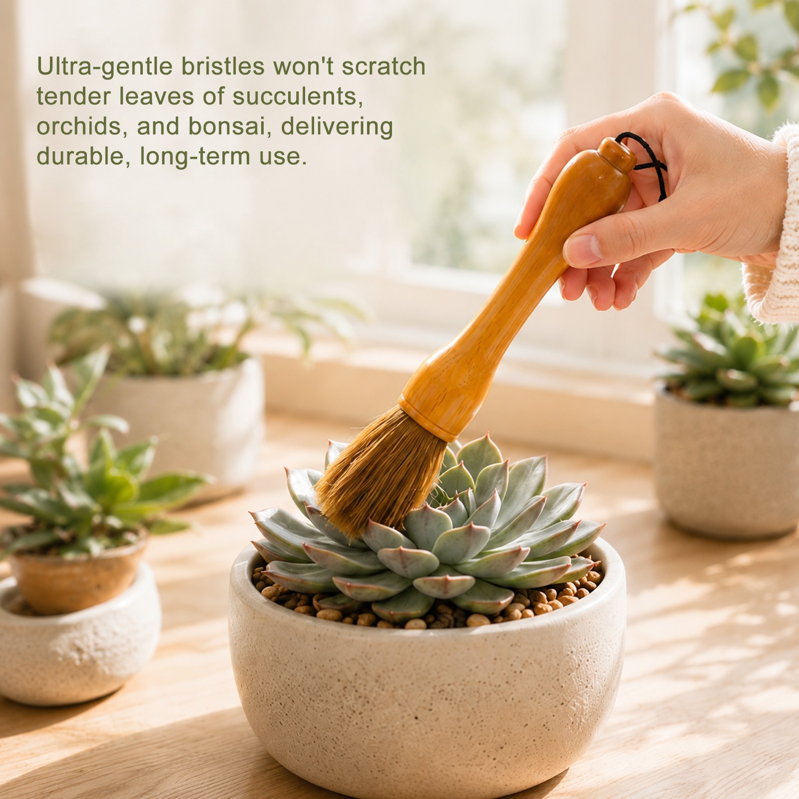 2-Pack Plant Brush, Wooden Garden Tool Brush [Yellow Bristle]