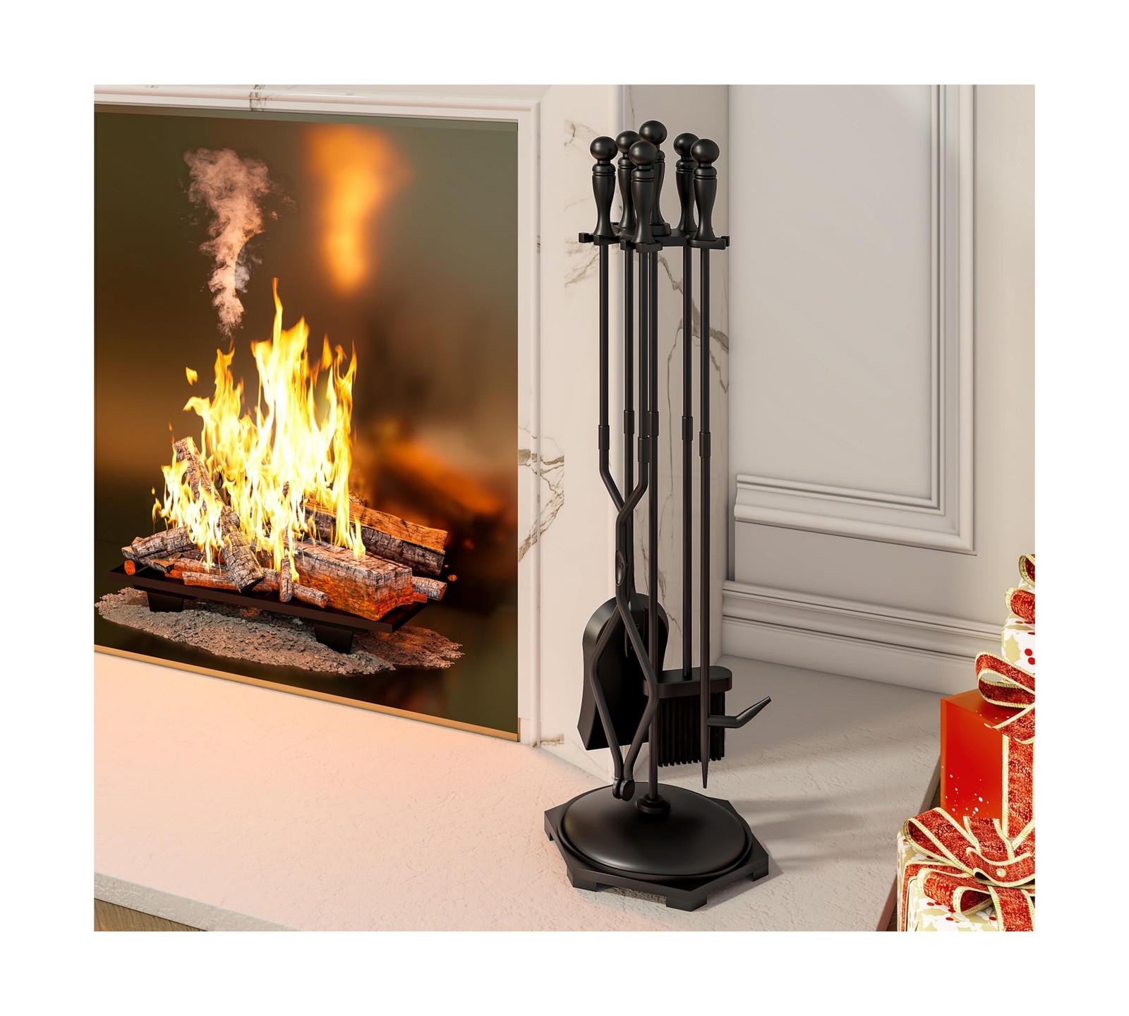 Fire Beauty Fireplace Tools Set 5 Pieces Wrought Iron Fire Tool… FAST USA SHIP