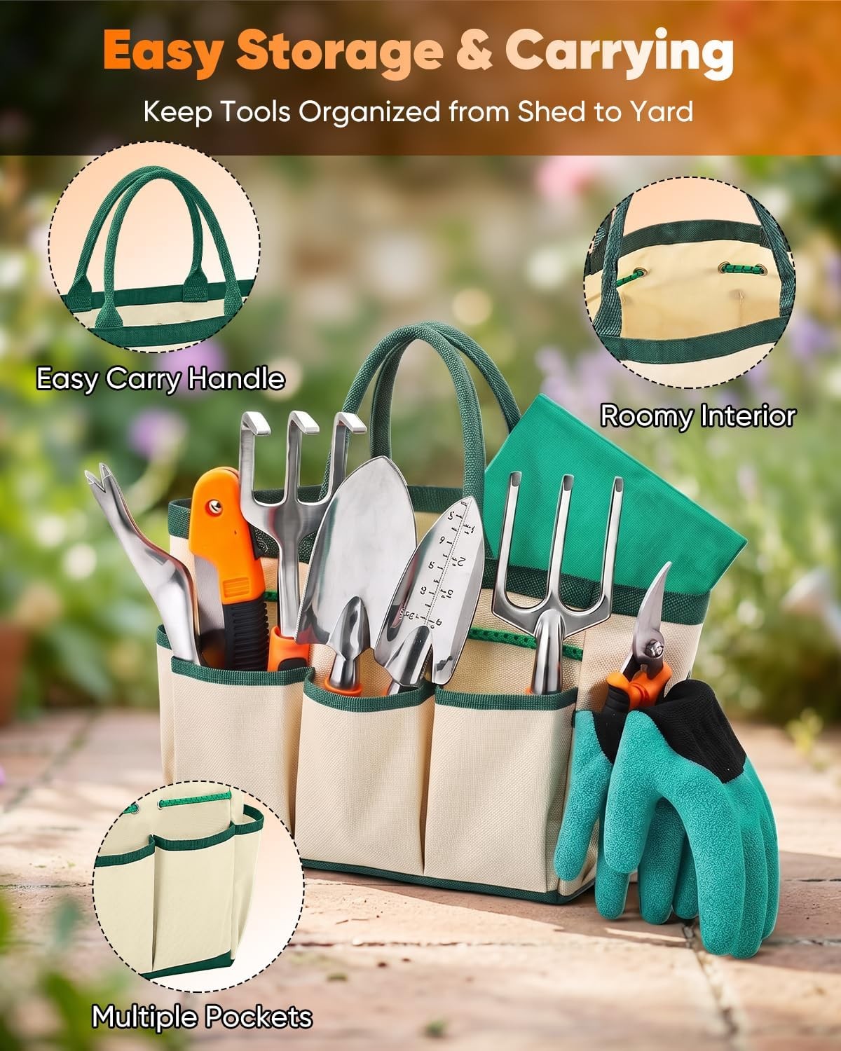 Garden Tool Set Heavy Duty Aluminum Non-Slip Handle Gloves Bag