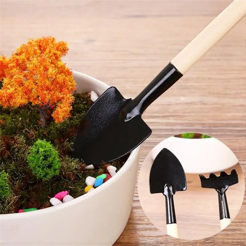 3pcs Wood Handle Garden Tool Set Planting Gardening Mini Tool Set Home Gardening