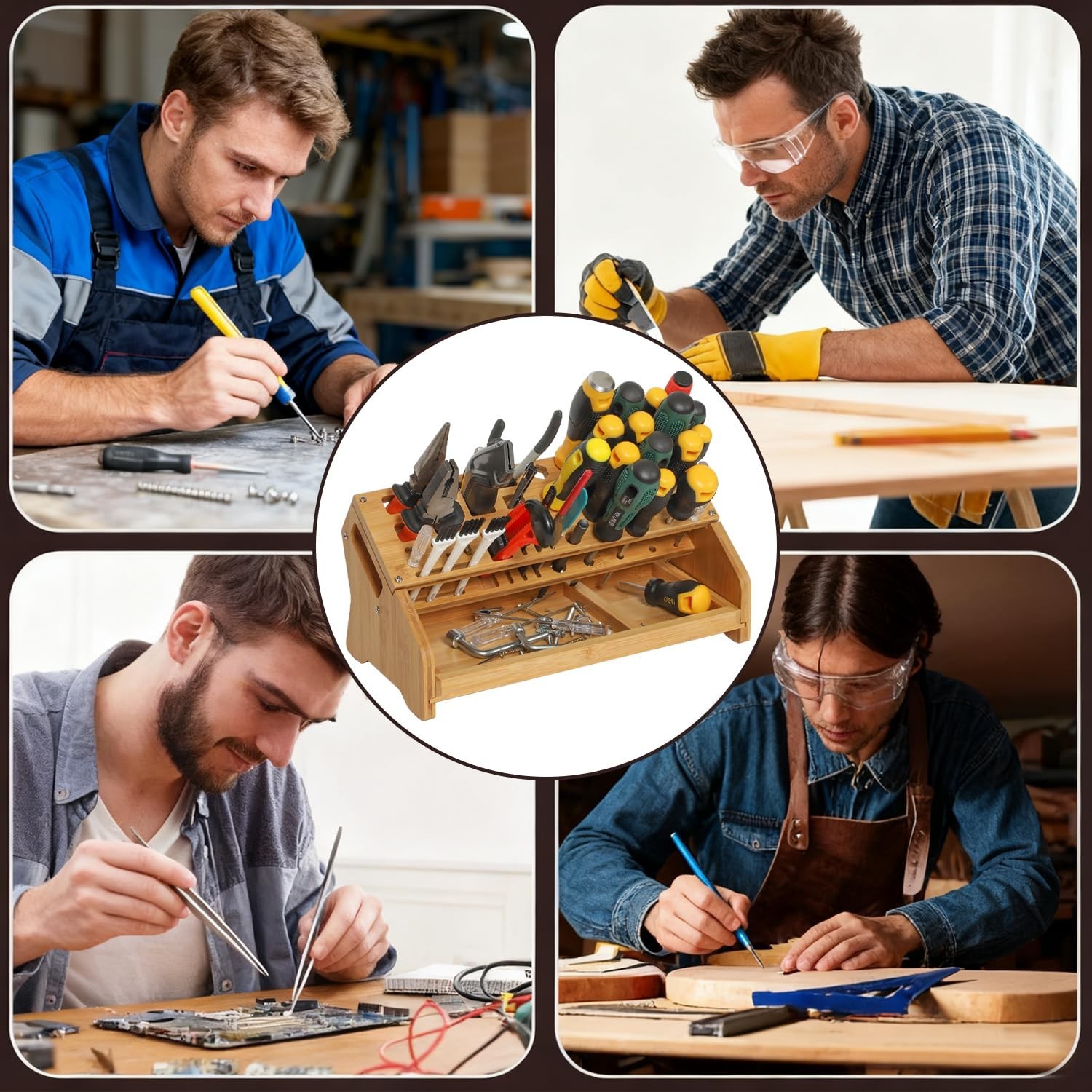 Bamboo Screwdriver Organizer – Tool Storage Organizer Workbench Desktop Rack …