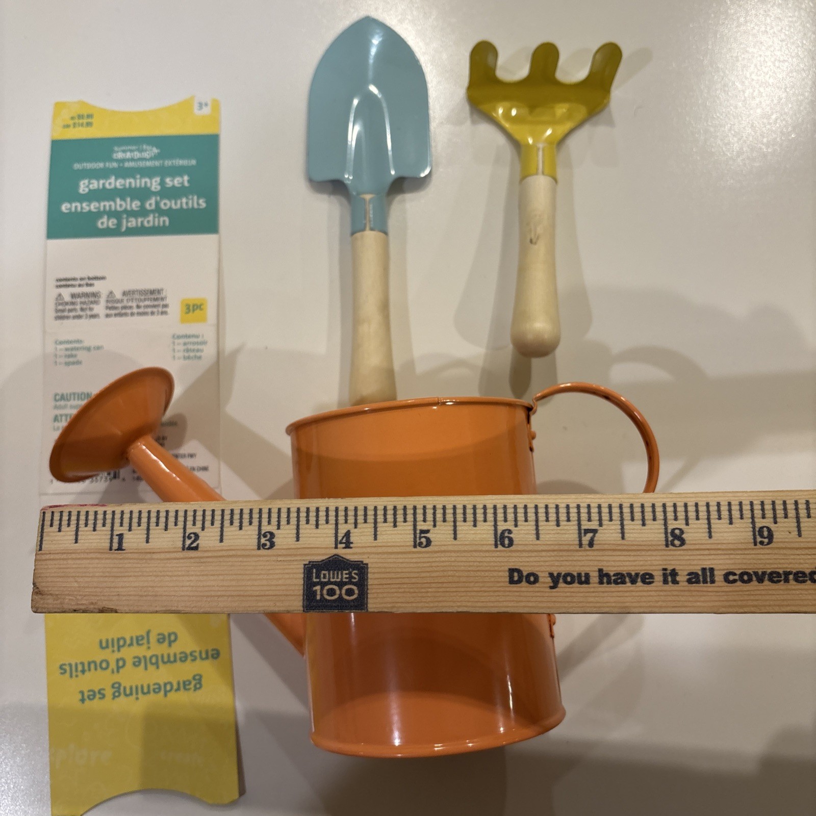 Kids Set Of Mini Garden Tools Watering Can & Hand Tools Open Box