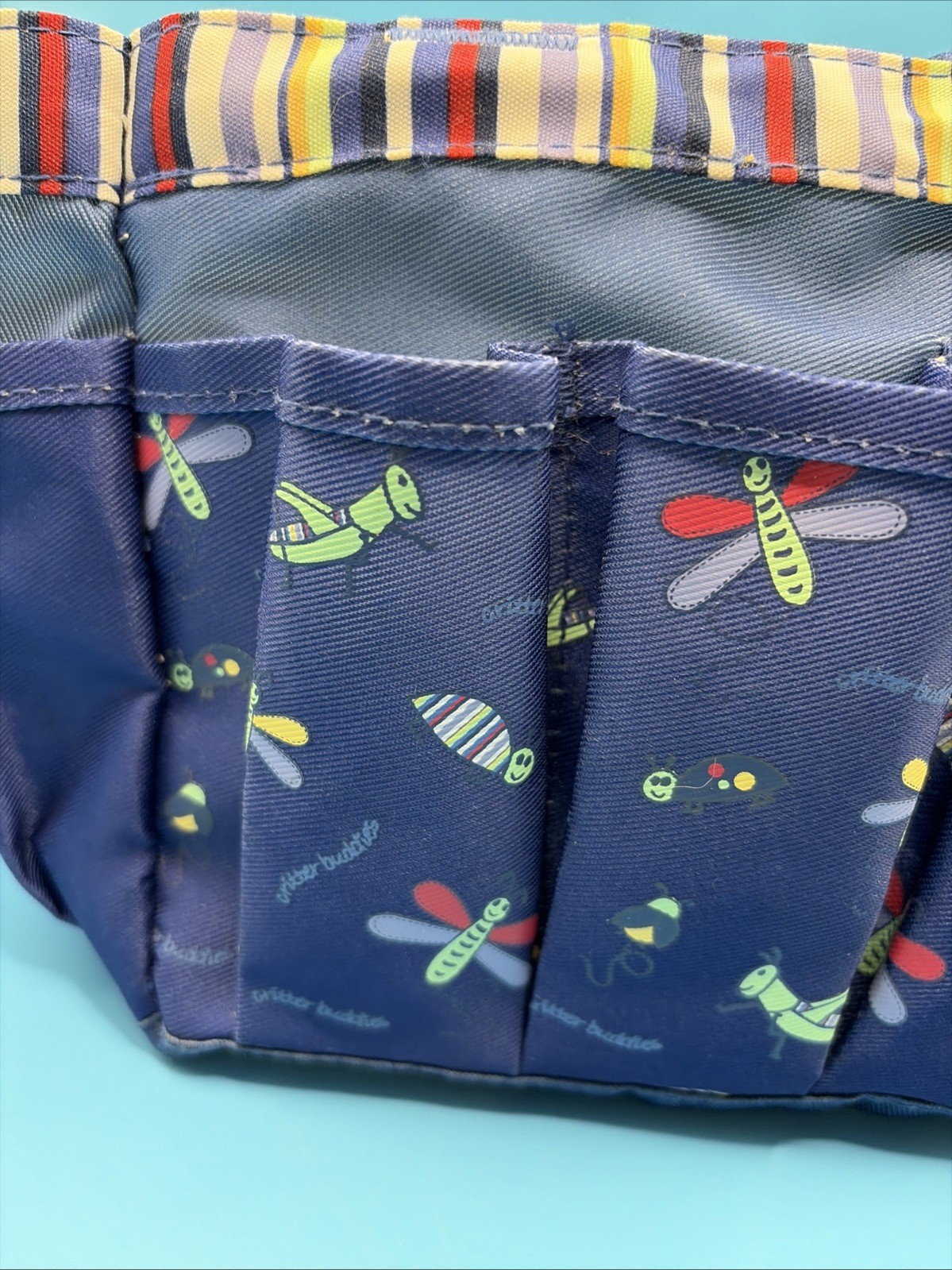 Kids Garden Tool Bag Organizer Multi Pocket Tote Craft Storage Blue Insect Print