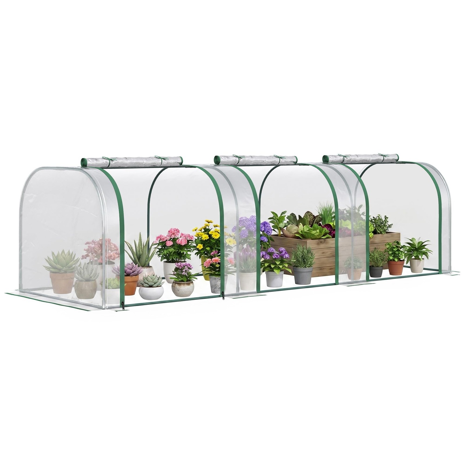 Outsunny 10 X 3 X 2.5 Mini Greenhouse Portable Tunnel Green House Roll-Up