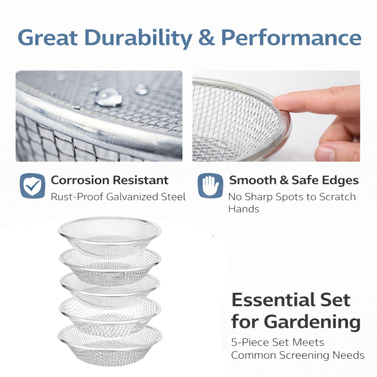 11.8 Inch Soil Sieve Set, 5 Pack Garden Sifting Screens with 2mm 3mm 6mm 10mm…