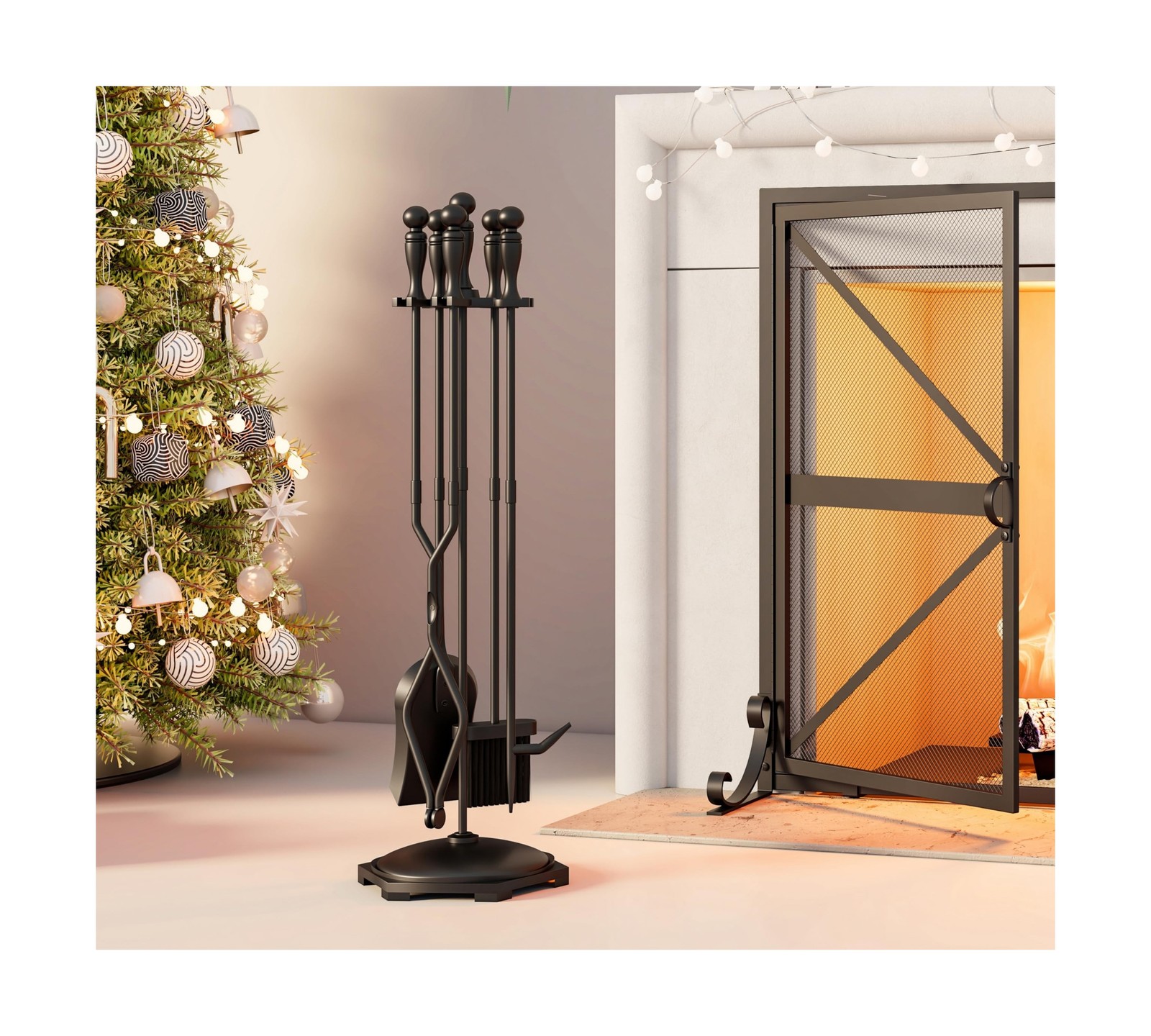 Fire Beauty Fireplace Tools Set 5 Pieces Wrought Iron Fire Tool… FAST USA SHIP
