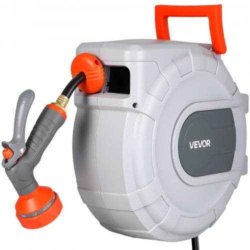 Retractable Garden Hose Reel, 1/2 in x 50 ft, Wall Mounted Hose Reel with 9-Func