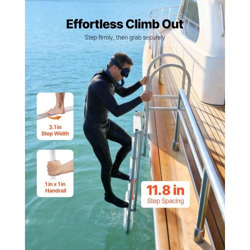 Retractable Dock Ladder, 5 Steps, Aluminum Alloy Pontoon Boat Swim Ladder with A