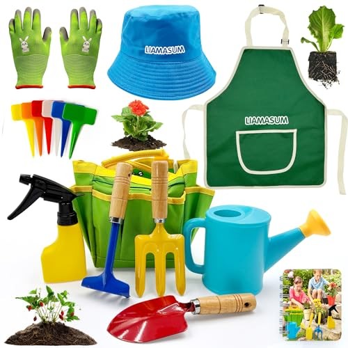 Kids Gardening Tools Set Includes Toddler Gardening Gloves, Sturdy Tote Bag,