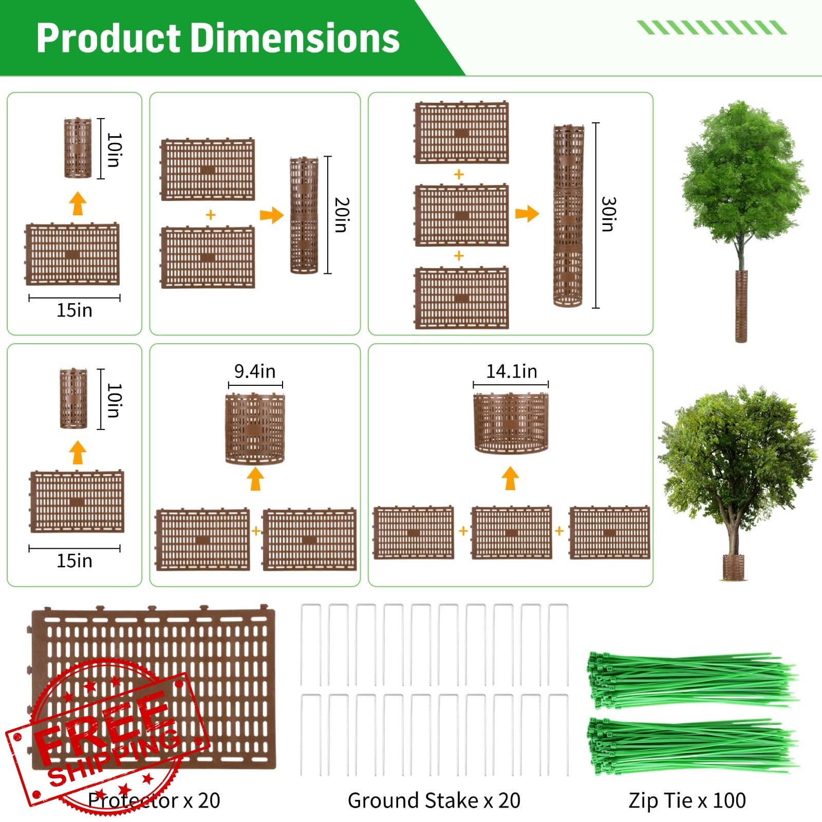 FELISTORY Yellow Brown Tree Guard 15″ 20 Pack