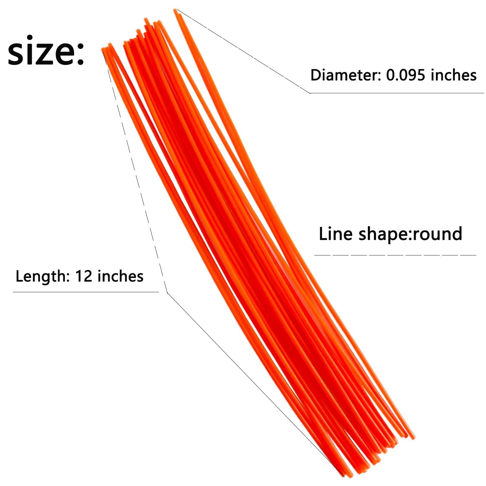 180 Pieces Precut Round Replacement Line .095 Inches by 12 Inches Length Gras…