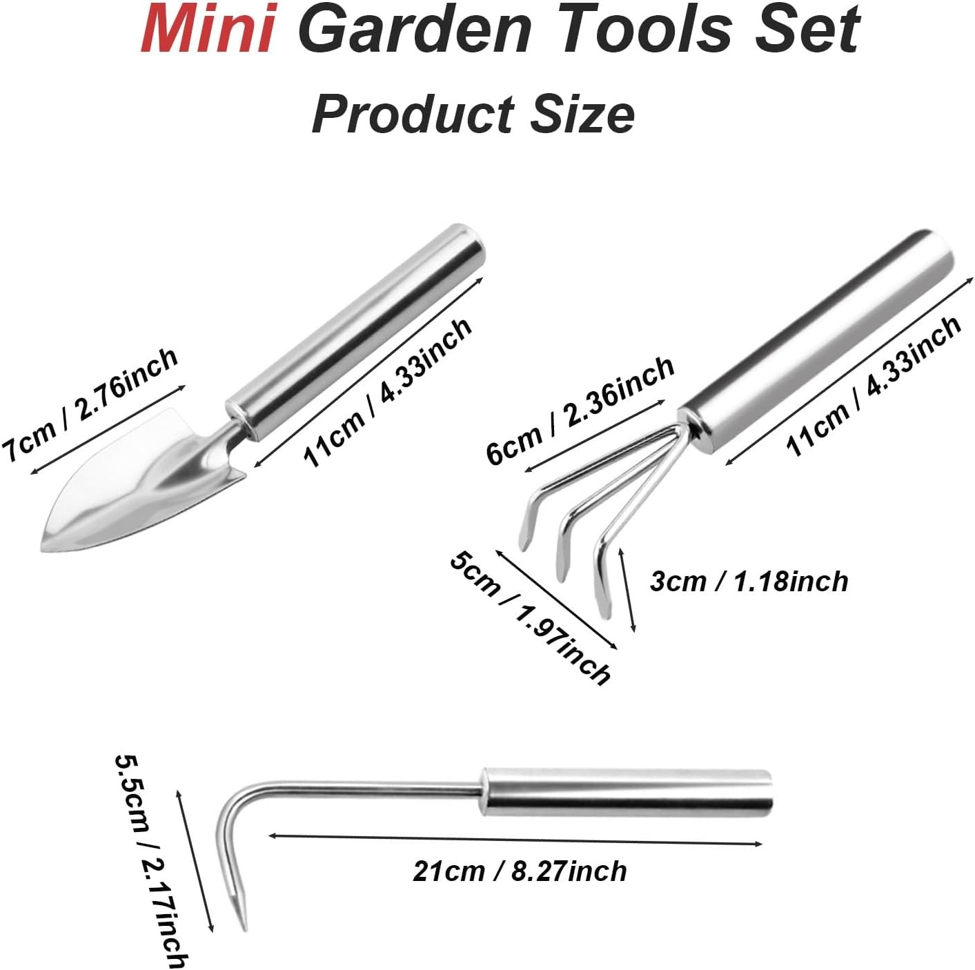 3 Pcs Stainless Steel Mini Garden Tools Set Small Tiny Shovel Trowel Root Extrac