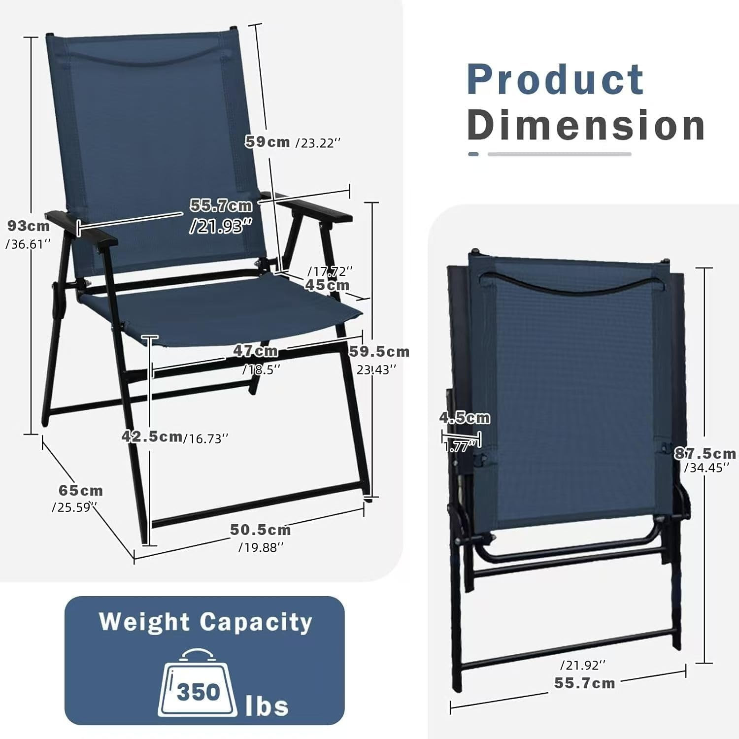 Folding Patio Chairs Set of 4 Stackable Outdoor Chairs with Armrests Backrest Po