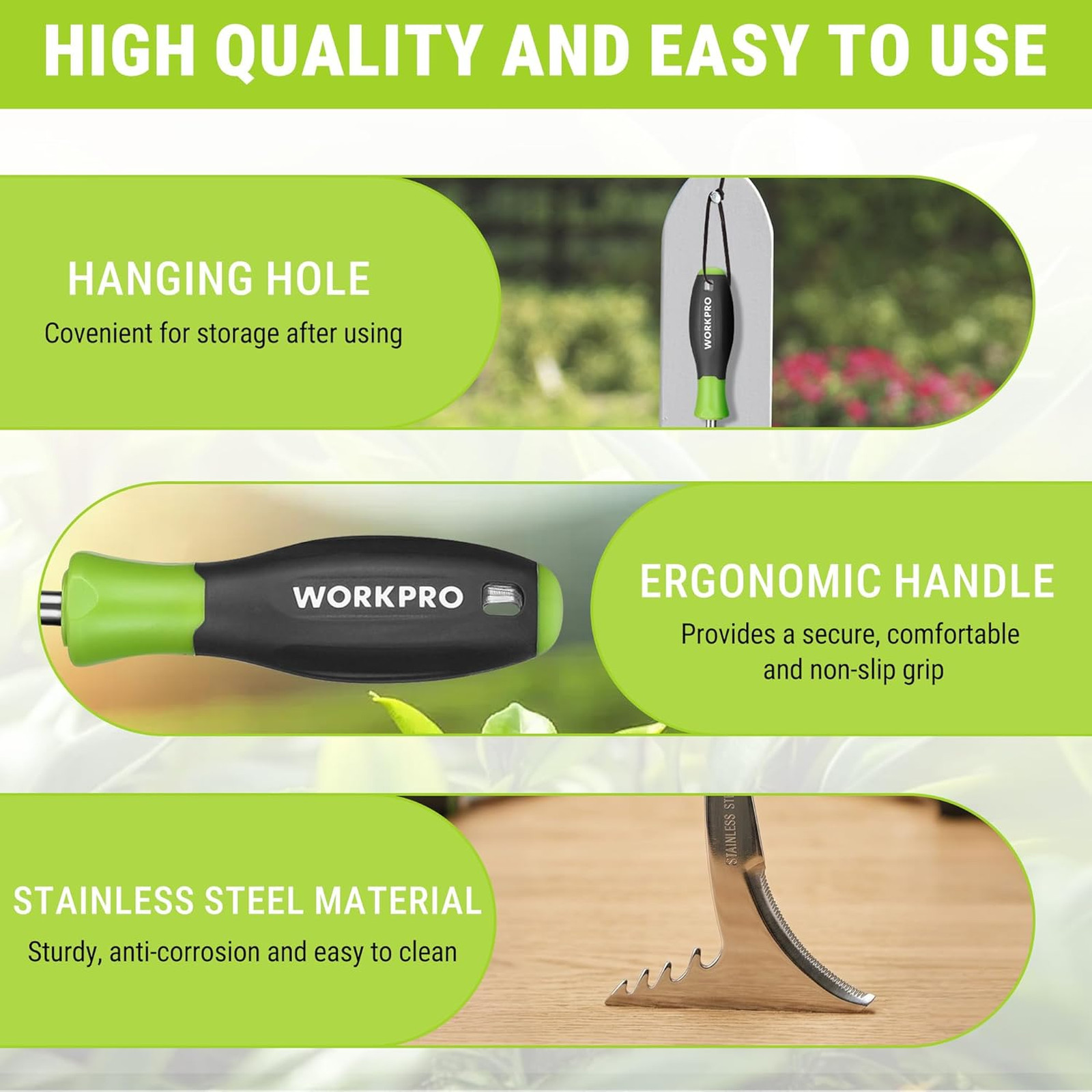 3-Piece Garden Weeding Tool Set Stainless Steel Ergonomic Handles for Lawn Yard
