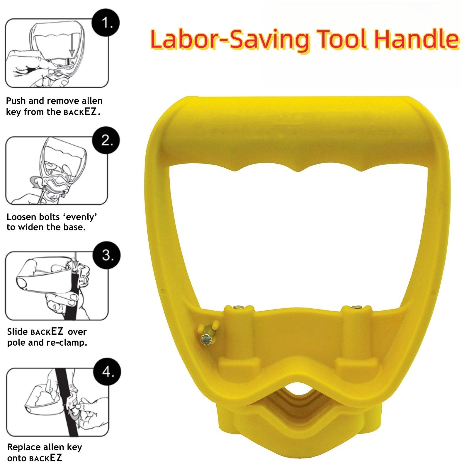 Back-Saving Tool Handle Labor-Saving Ergonomic Shovel or Rake Handle Attachment