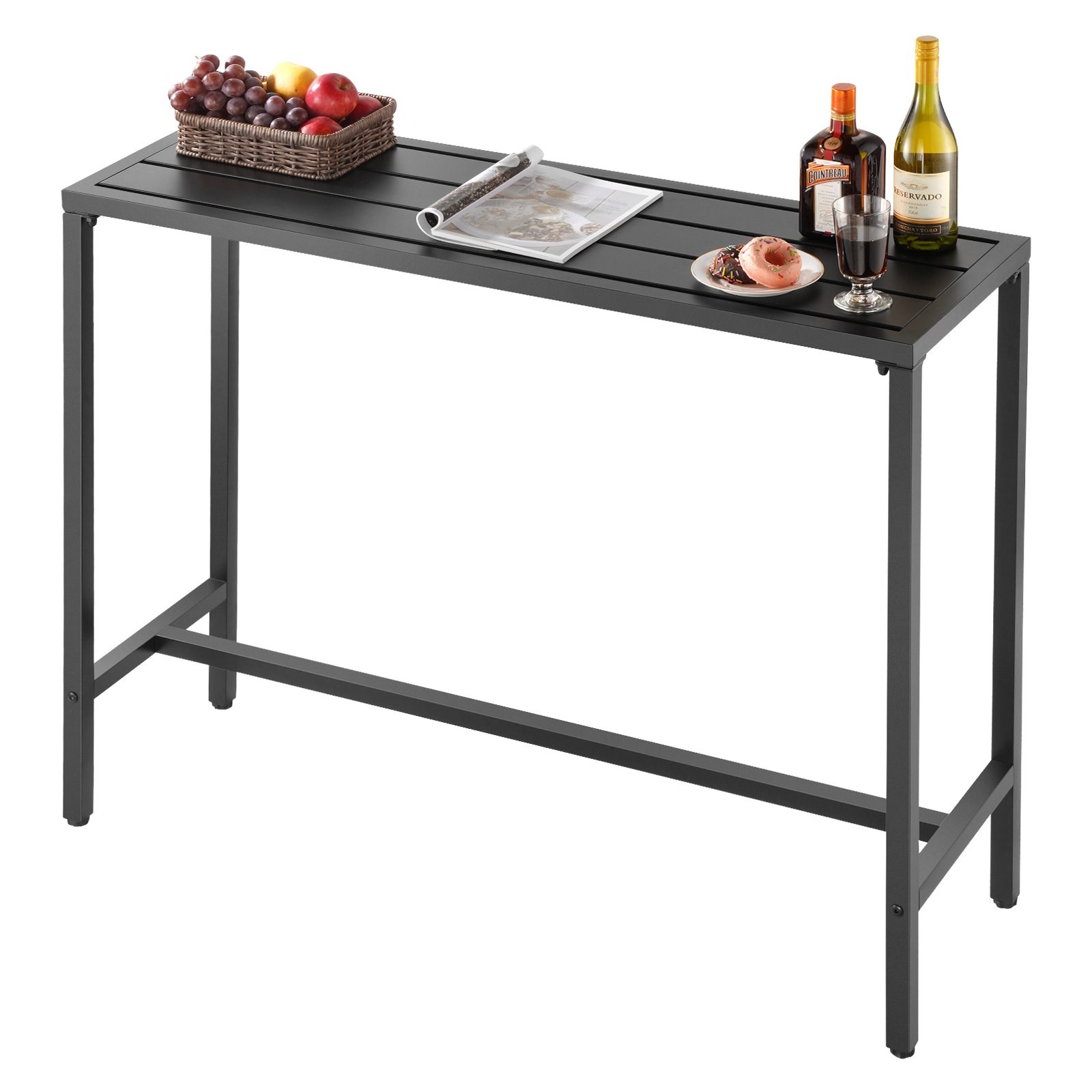 Outdoor Bar Table, 47 x 15 in Patio Bar Table, Waterproof Top & Sturdy Metal Fra