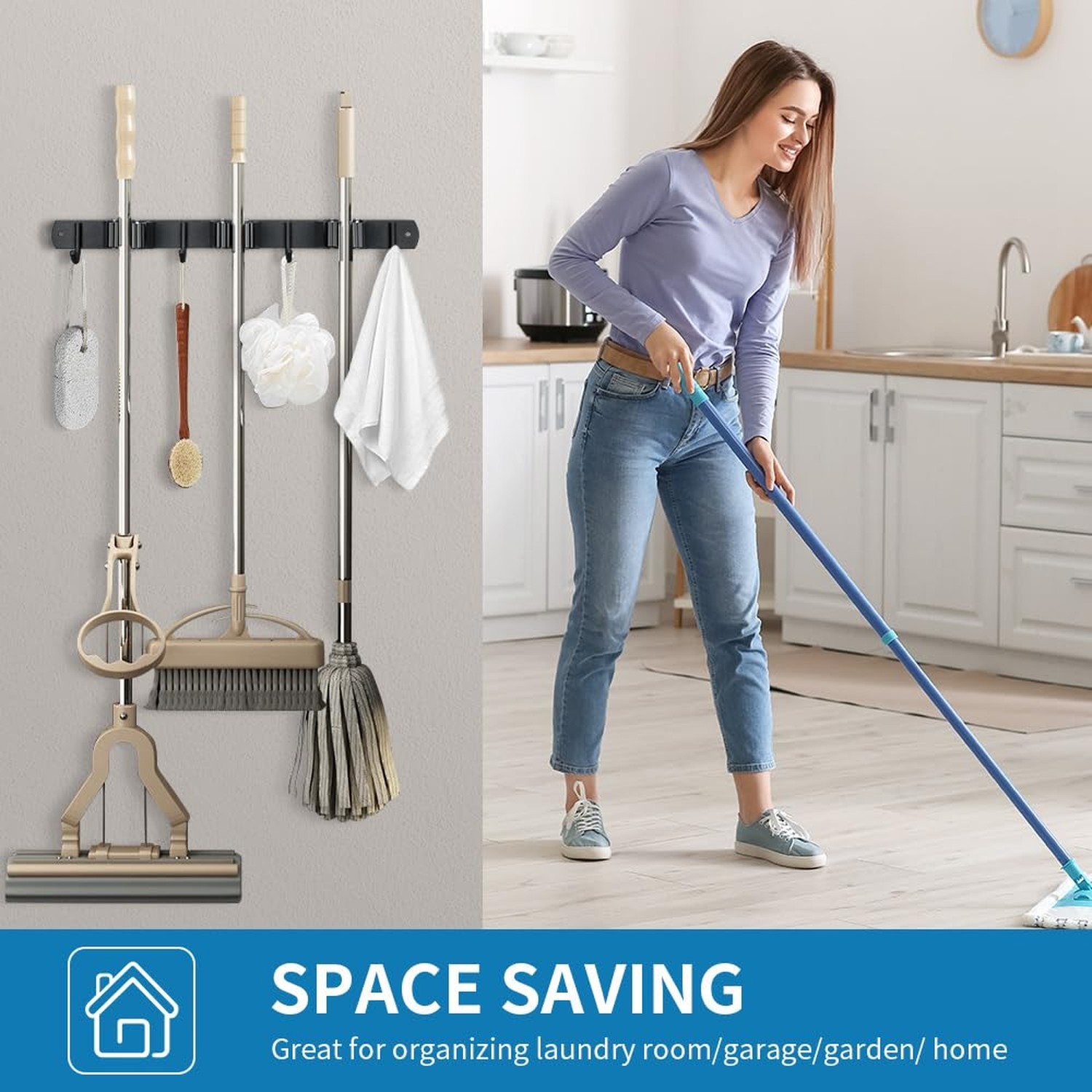JAMEND CLXP Broom Hanger and Mop Holder, Heavy Duty Garden Tool Organizer Rac…