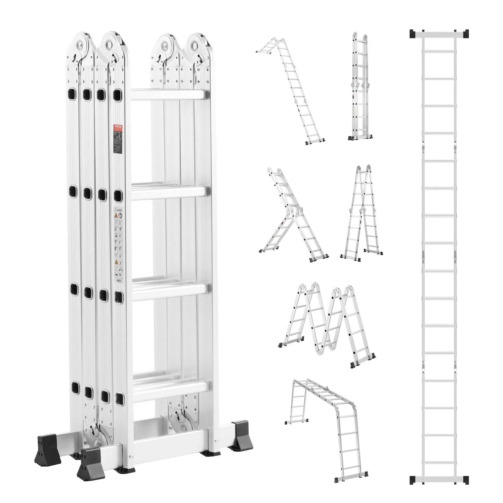 Multi-Purpose Folding Ladder, 7-in-1 Tall Extension Step Ladder, A Frame 4 Step