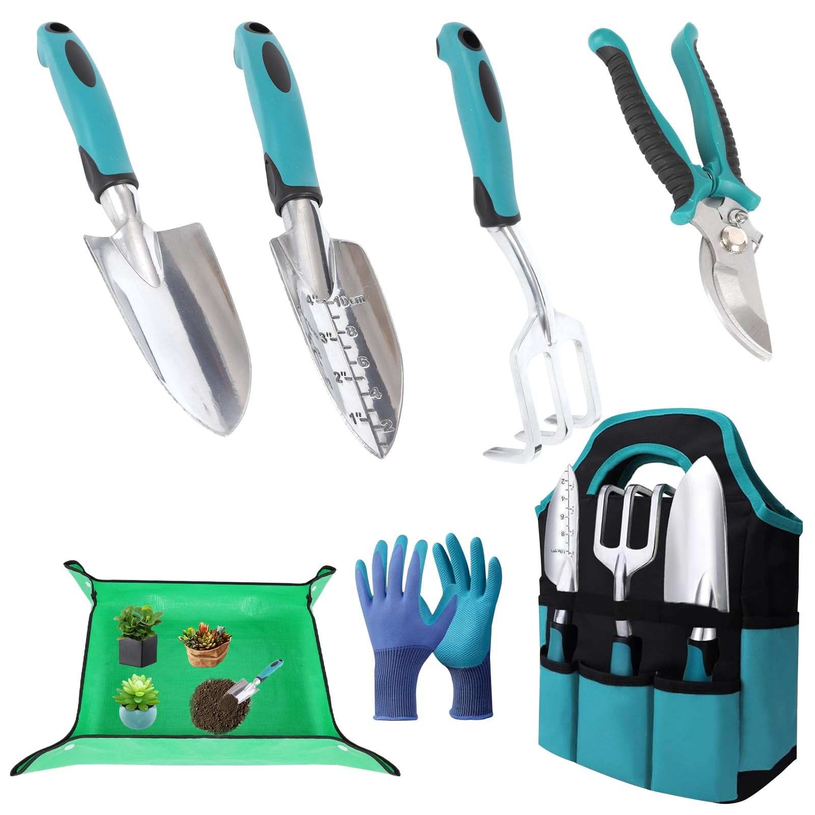 Gardening Tool Set with NonSlip Handles, Lightweight Aluminum Hand Tools