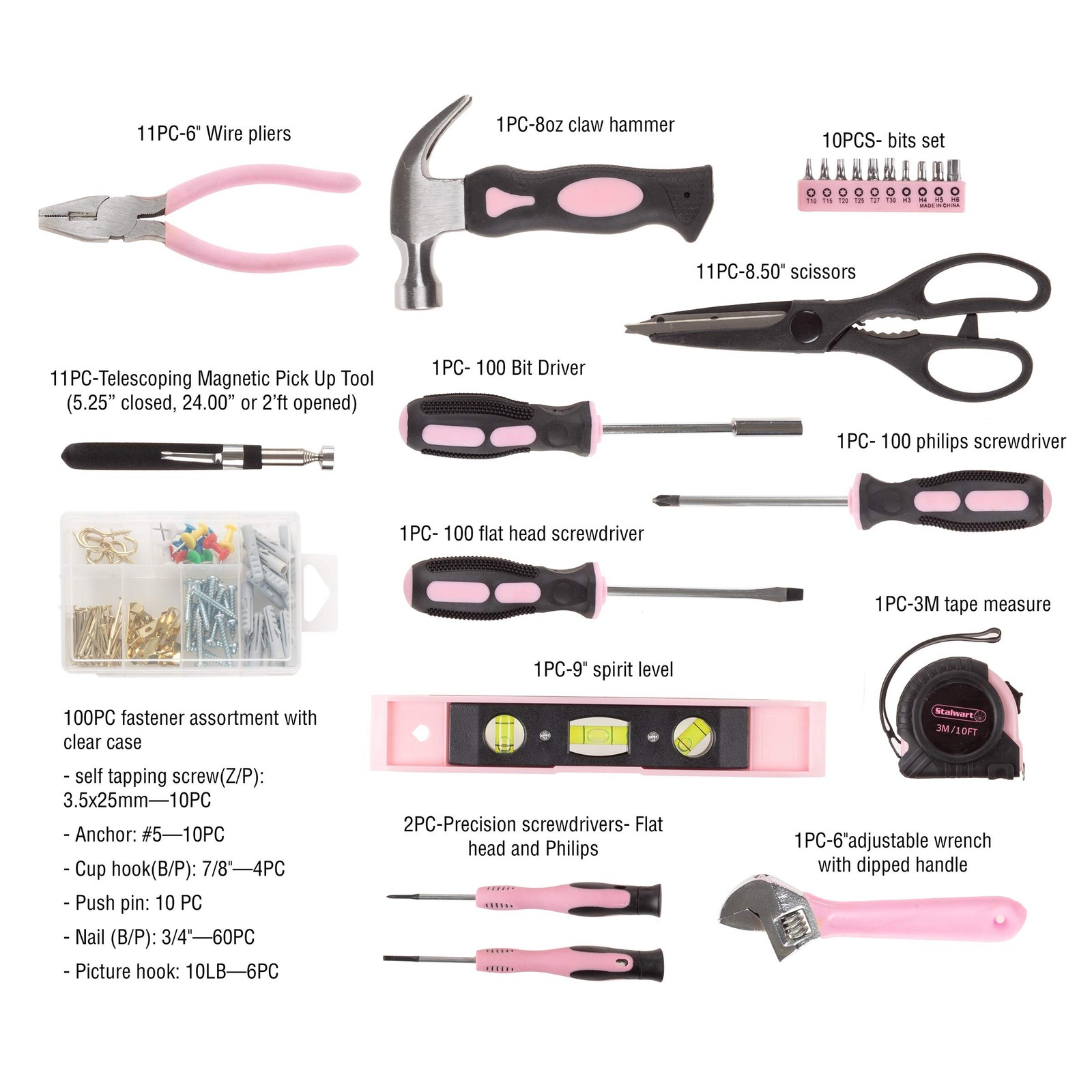 – Kit – 123 Pink Heat-Treatedpiece Carrying Bag – Hand Set For