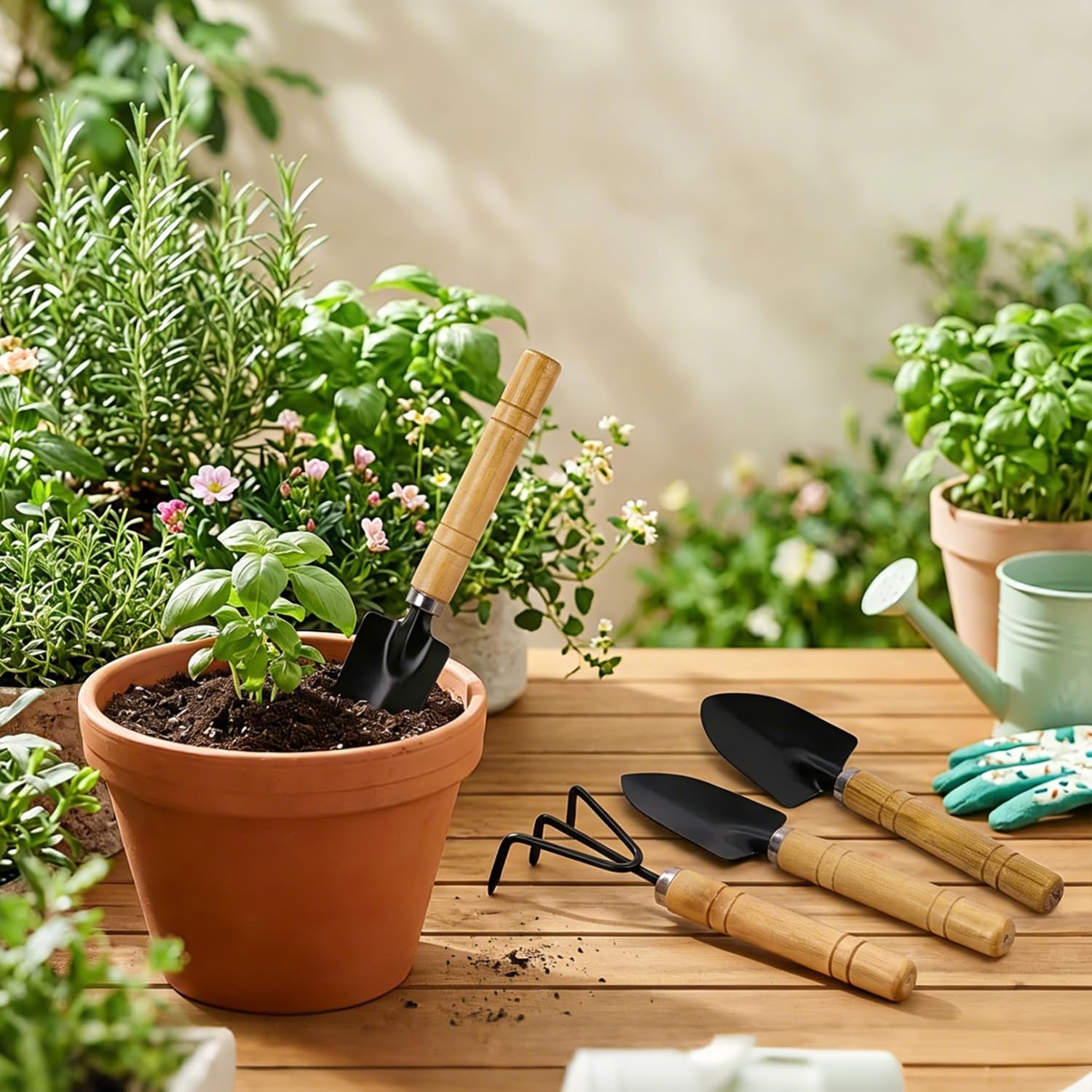 Mini Garden Tools Set with Wooden Handles, 3-Piece Succulent Planting Kit, Sp…