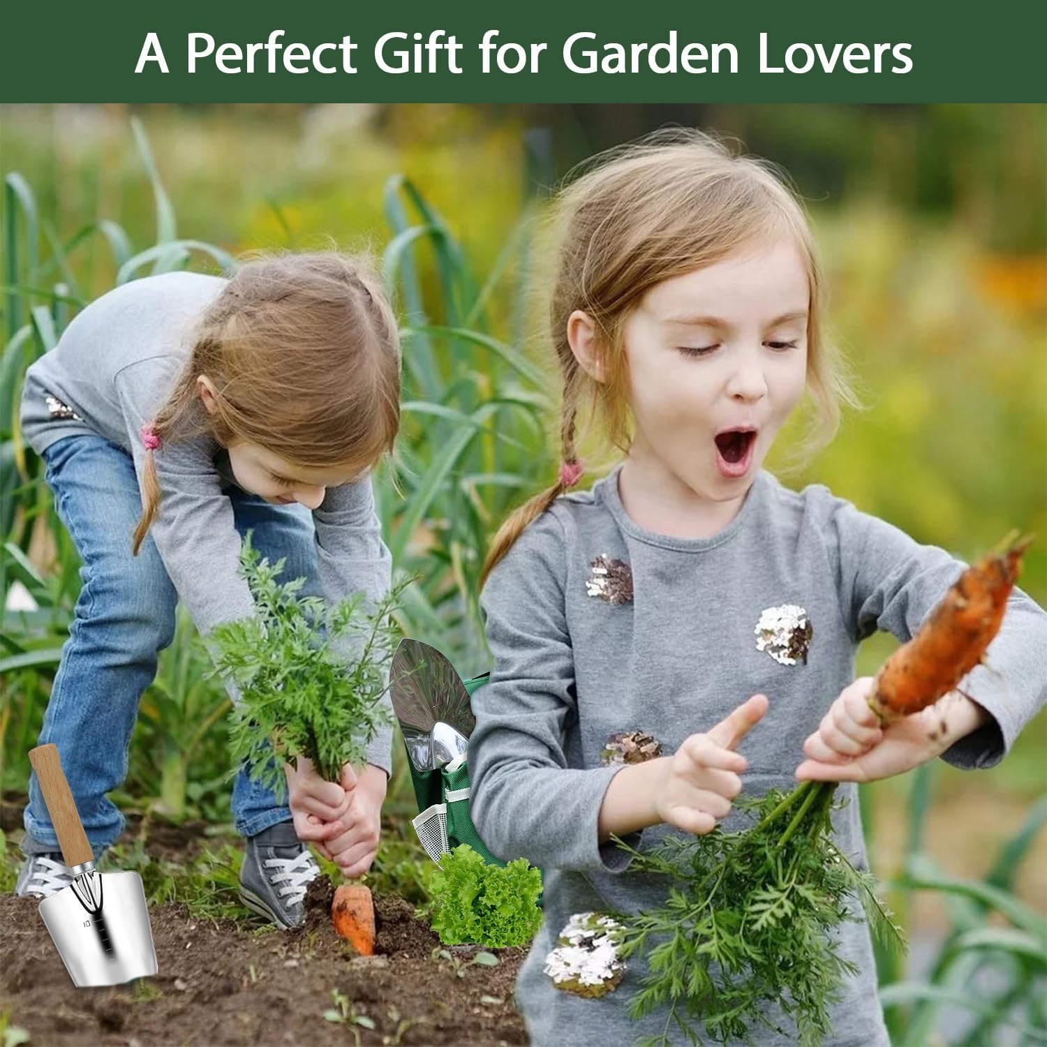 10Pcs Green Garden Tools Folding Stool Storage Bag Gift Men Women