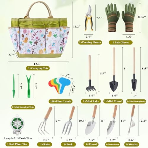 15-Piece Garden Tool Set for Women, Heavy Duty Gardening Kit with Floral