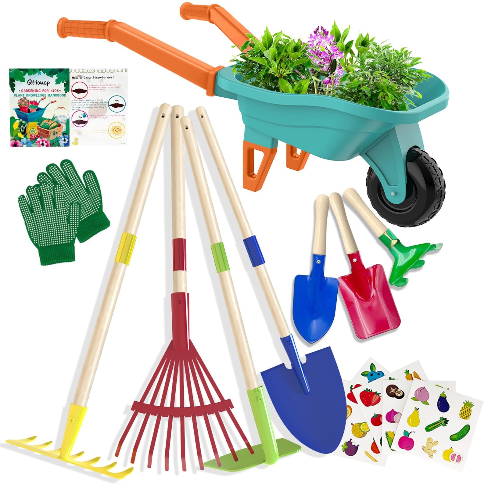 Gardening Set with Wheelbarrow, Real Metal Garden Tools for Ages 3-8, 4 Long …