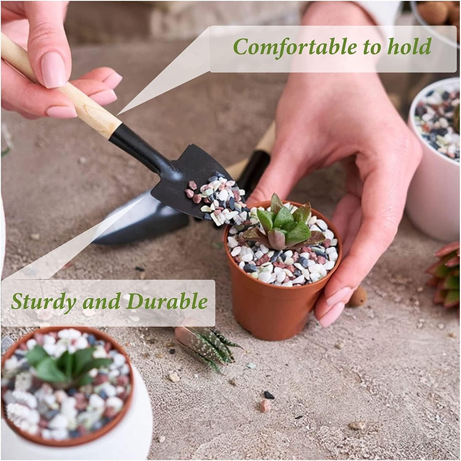 Mini Gardening Tools, 3Pcs Flower Hand Tools with Non-Slip Handles, Portable