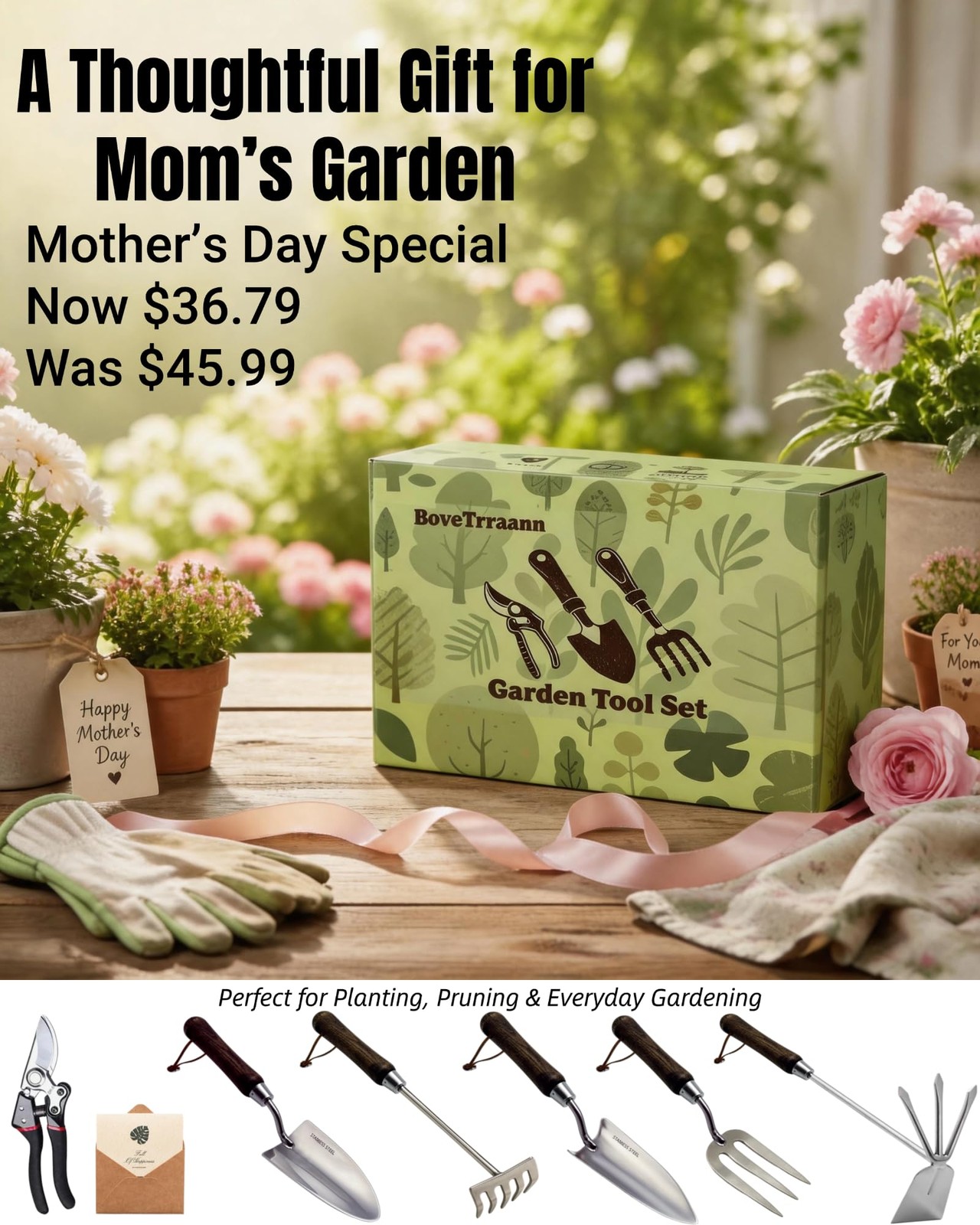 6 Piece HeavyDuty Stainless Steel Garden Hand Tool Set RustResistant for Veget