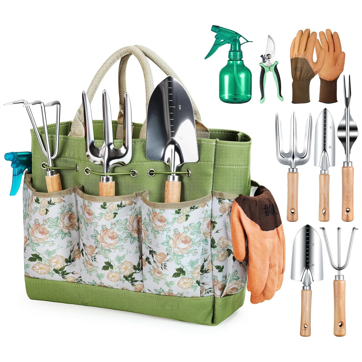 Grenebo Gardening Tools 9-Piece Heavy Duty Garden Hand Tools with Fashion and Du