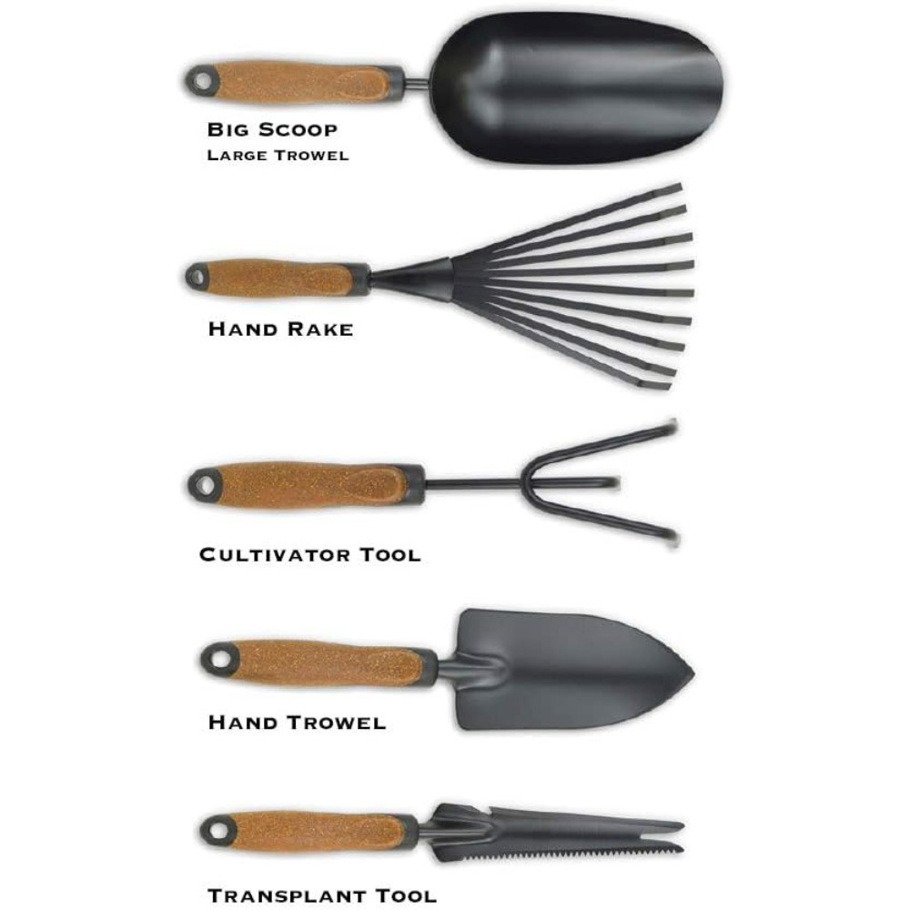 Garden Tool Set, 5 Pieces, Heavy Duty Powder Coated Steel, Cork Handle