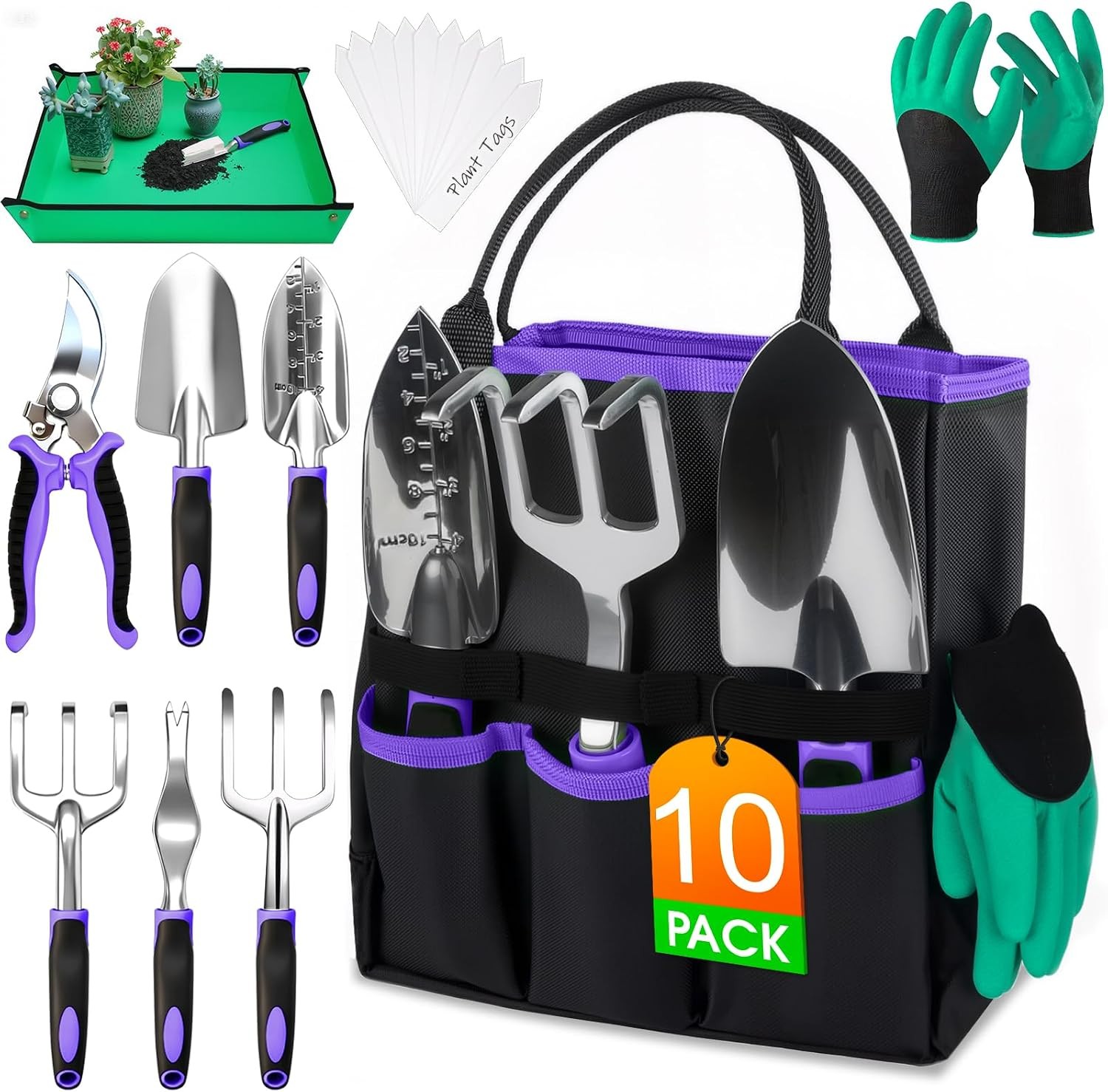 Rust Resistant Ergonomic Gardening Tools Set With Storage Tote Bag