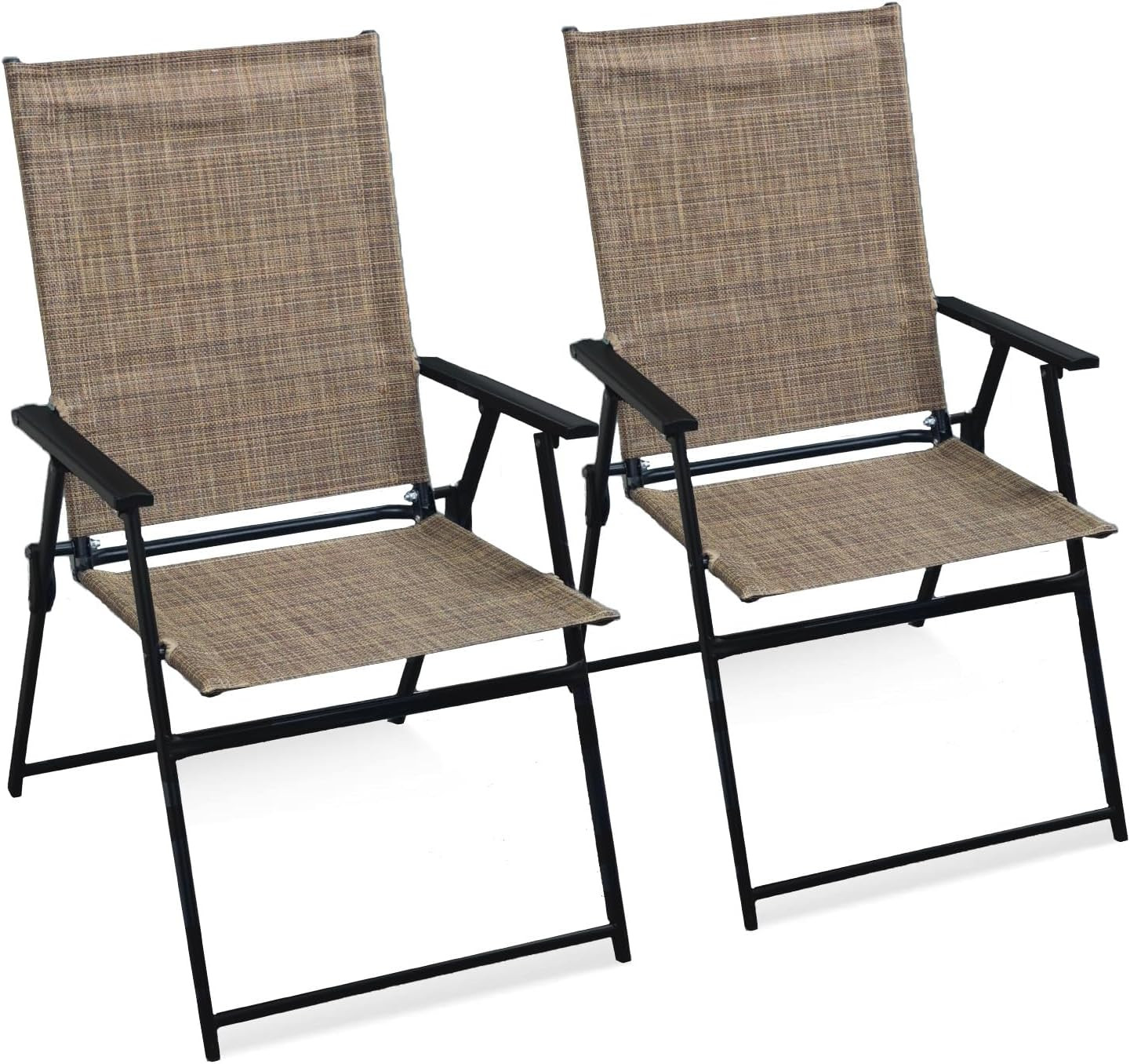 Folding Patio Chairs Set of 2 Stackable Outdoor Chairs with Armrests Backrest Po