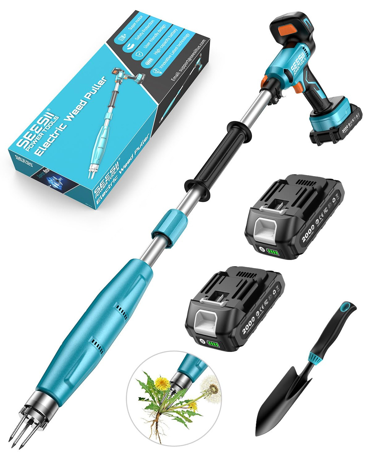 Electric Stand-Up Weed Puller Tool with 40″-47″ Adjustable Handle, High-Power